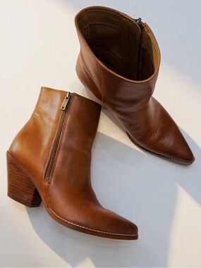Sam Edelman Women's Tan Leather Ankle Boots with Block Heel